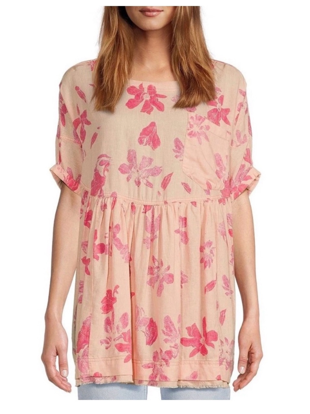 Free People Moon City Floral Round Neck Short Sleeve Shirt Large